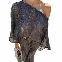Women Sequin Shiny Glitter Knit Poncho Off Shoulder See-Through Crochet Cape Sheer Shrug Lightweight  Summer Holiday Beachwear Sheer Mesh Swimsuit Bikini Cover Ups Poncho Top Shawl - 黑色 - 查看 4