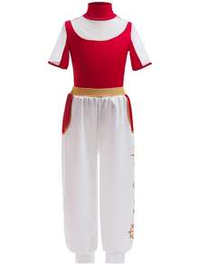 Zombier Flickdräkt Barn Nova Halloween Cosplay Cheerleader Mesh Topp Byxa Huva Jacka 3PC Uniform Outfits Barn Fancy Karneval Jul Födelsedagsfest Gåva - Vitt - Visa 4