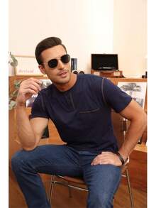 Henley Shirts Slim Fit Button T-Shirthalloween - Verde - Ver 3