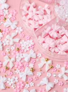 600Pcs Bow Nail Charms And Flatback Pearls,Black White Pink Bowknot 3D Cute Nail Charms For Nail Supplies Design,White Half Pearls For Nail Jewelry DIY Crafts Nail Art Decoration Accessories