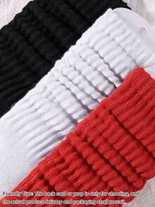 1/3/5/6/10 双装女士纯白色中筒袜，简约时尚休闲百搭保暖柔软弹力耐穿中筒袜，适合日常穿着 - 白色 - 查看 6