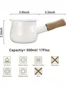 1pc 4-Inch Mini Enamel Milk Pot And Butter Warmer - Wooden Handle Small Skillet, Perfect For Heating Small Liquid Portions, White, Kitchen Essential | Stylish Kitchenware | Durable Enamel With Insulated Wooden Handle, Dual Spouts, Adorable Food Warmer, Mini Butter Pot Baby Food Pot Can Be Used For Frying And Cooking, Dual Spout, Mini Insulated Cute Stew Pot, Ideal For Heating Small Liquid Portions