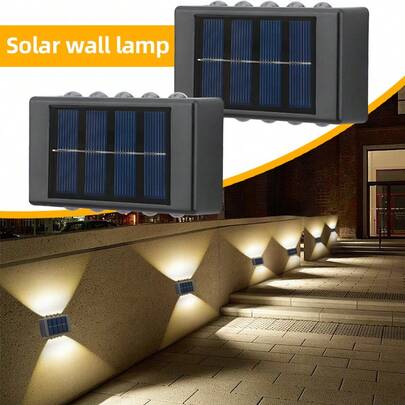 1pc 10 LED Solar Powered Wall Light, Warm/White Light, Outdoor Porch Light, Stair Light, Safety Lighting, Light Sensor Switch, Decorative Lighting For Yard, Street, Fence, Garage, Garden, Suitable For Outdoor, Patio, Villa, Balcony, Garden, Christmas, Halloween, Back To School Gift