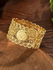 1 件复古阿拉伯风格 18K 金镀锌合金手链，十二月生日石，合成石，镂空雕刻设计，可调节腕口，适合女性，非常适合婚礼和礼物，适合所有季节佩戴 - 金色 - 查看 12