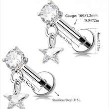 4pcs 16G 18G Threaded Earrings Nose Rings Studs Labret Lip Studs Surgical Steel CZ Zirconia Nose Rings Hypoallergenic Ear Lip Piercing Jewelry For Women Men - Silver - View 7