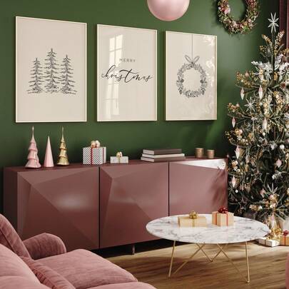 1/3 pezzi Set minimalista di 3 stampe natalizie. Decorazioni natalizie. Decorazioni natalizie stampabili per la casa. Nero e beige. Poster d'arte da parete in tela / Stile moderno.