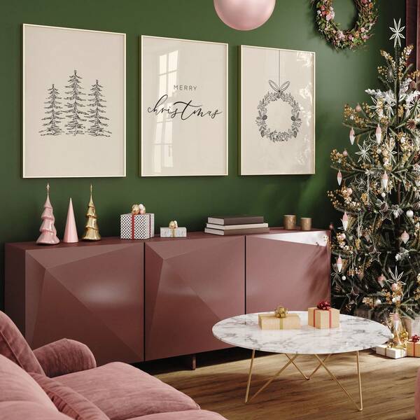 1/3pcs Minimalist Set Of 3 Christmas Prints. Merry Christmas Decorations. Xmas Printable Home Decor. Black And Beige. Canvas Wall Art Posters/ Modern Style. Room Decor