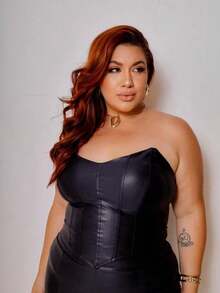 Strapless Corset In Leatherette – Plus Size Women's Fashion - 黑色 - 查看 1