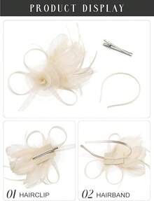 Fascinators Hats Women,Tea Party Fascinator Hair Clip With Feathers Wedding,Derby Hats Headbands - 款式3-香檳金 - 查看 4