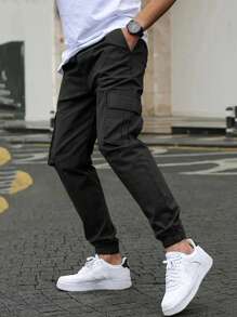 青少年男孩三件套翻盖口袋工装裤