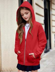 Girls Zip Up Hoodies Teen Fleece Full-Zip Sweatshirts Casual Fall Hoodie With Pocket