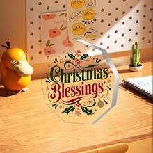 1 pièce Décoration acrylique vintage faite à la main avec bénédiction de Noël - avec motif de flocon de neige, houx et baies - Décoration de table, cadeau de pendaison de crémaillère, accents de flocons de neige, acrylique durable