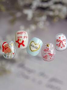 1张5D美甲贴纸，圣诞美甲贴纸，5D浮雕闪亮金色圣诞树美甲贴纸，驯鹿花环雪花美甲贴纸，女士及女孩冬季节日美甲DIY用品 - 彩色 - 查看 7