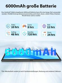 JJGJ 2025 Android 14 Tablet With Keyboard, 8GB RAM + 64GB ROM, 1TB SD Expansion, 10.1-Inch 1280*800 IPS Screen, 2.4g + 5g WiFi, 6000mAh, Type-C Port, 5MP + 8MP Dual Camera, With Free Keyboard, Mouse, Stylus, Leather Case, Screen Protector, Data Cable (No Adapter) - Black - 黑色 - 查看 6