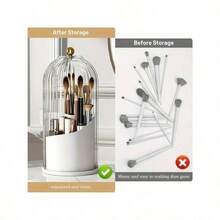 360-Degree Makeup Brush Storage Box With Transparent Cover 360-Degree Rotating Sliding Opening Dust Brush Container, Suitable For Vanity, Bathroom Room