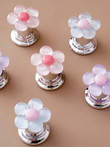 1pc/2pcs Floral Cartoon Toilet Flush Handle, Flower Shaped Toilet Flush Button, Toilet Tank Button, Flower Toilet Push Button, Toilet Flush Button Lever Tool, Creative Floral Drawer Cabinet Handle - Easy To Press, Fashionable Bathroom Accessory, Elegant Touch, Suitable For Long Nails Design