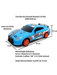 GTR Blue Racing Car With Rechargeable 4x4 Drift Control And 4 Extra Wheels - 藍色 - 查看 3
