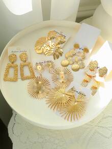 Bộ 6/2 khuyên tai vòng kim loại lớn phóng đại hình học bất đối xứng hình học cổ điển thanh lịch thời trang màu trắng và cà phê, hoa ngọc trai giả, lá phong, giọt nước, hoa tai vòng lớn phóng đại, khuyên tai nhiều kiểu dáng tối giản cá nhân hóa ngọt ngào thích hợp cho phụ nữ, kỳ nghỉ, tiệc tùng, buổi tối, hẹn hò, quà tặng, đeo hàng ngày, trang sức đa năng - Vàng - Xem 15