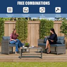 Vongrasig 3 Piece Patio Furniture Sets, All-Weather PE Wicker Outdoor Sofa Couch Sectional Set, Small Conversation Set For Garden/Patio W/Cushion, Glass Table - 淺藍色 - 查看 7