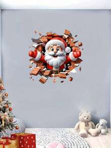 1PC 3D Christmas Wall Sticker, Cartoon Moose Breaking Through The Wall, Animal Print, Self-Adhesive, Glass Surface, Asymmetrical Shape, Matte Finish, Office Supplies, Home Decoration, For Christmas Party Decoration