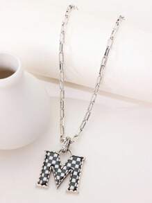 1pc Western Country Style Vintage Textured CCB Multicolor Leopard Print Black & White Plaid 26 Letter Minimalist Pendant Necklace, Sweater Chain