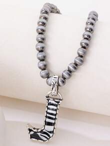 1pc Western Country Style Vintage Textured CCB Multicolor Leopard Print Black & White Plaid 26 Letter Minimalist Pendant Necklace, Sweater Chain