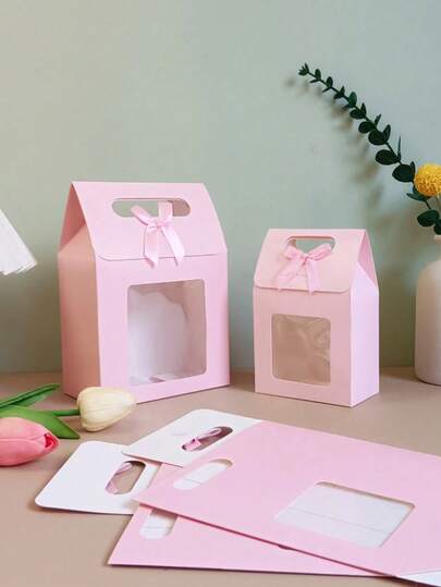 10pcs White Paper Gift Boxes With Bowknot And Transparent Window, Handled Lid, Suitable For Bridal Shower, Wedding, Holiday, Birthday Party, School Gifts, Small Business And Classroom Gifts, Winter Packaging, Valentine's Day