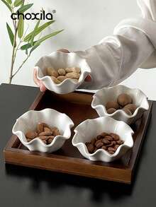 choxila 一套陶瓷甜点碗、甜点杯、小吃盘、荷叶形咖啡桌水果托盘、优雅坚果碗、餐盘、家居装饰配件，适合家庭聚会和下午茶 - 甜點碗 - 查看 2
