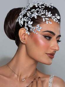 1件时尚闪亮水晶新娘婚礼发饰，优雅公主金属头饰，适合婚礼、生日和特殊场合，圣诞节、感恩节女士头巾冬季发带保暖头巾 - 銀色 - 查看 3
