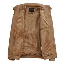 KEFITEVD Men's Fashion Retro Zipper Front Multi-Pocket Hooded Jacket Winter Padded Warm Fleece Lined Jacket Workwear Jacket - 卡其色 - 查看 7