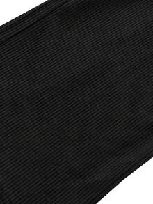 女式灯芯绒直筒裤，带抽绳松紧腰，适合休闲、运动、徒步穿着，春秋季 - 黑色 - 查看 5