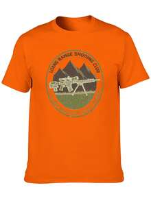 S~5XL Classic  Cotton Tee | Unisex American Size | 180gsm Fabric | Men's Vintage Military Sniper Graphic T-Shirt Funny Long Range Shooting Design Casual Wear Gift For Gun Enthusiasts Print | Beach & Casual Wear - 橘色 - 查看 3