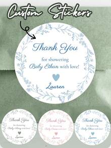 1pc/12pcs/24pcs/36pcs/48pcs Customized Thank You Baby Shower Stickers - Personalized Round Labels With Name And Date, Suitable For Baby Shower, Gender Reveal Party And Baby Party Decorations, Waterproof And Adhesive - Round Stickers - View 1