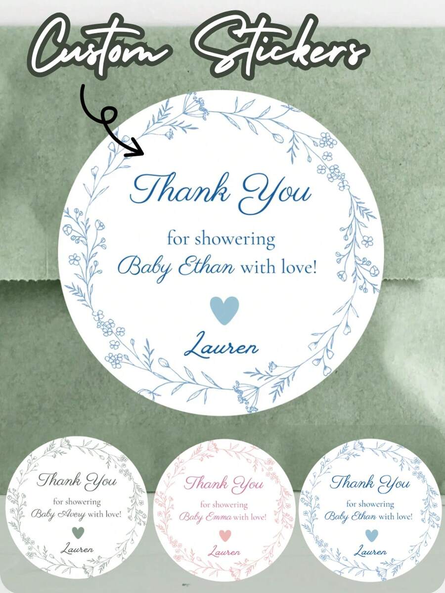1pc/12pcs/24pcs/36pcs/48pcs Customized Thank You Baby Shower Stickers - Personalized Round Labels With Name And Date, Suitable For Baby Shower, Gender Reveal Party And Baby Party Decorations, Waterproof And Adhesive - Round Stickers - View 1