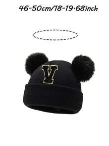 1pc Personalized Embroidered Baby Knitted Hat, 26 Alphabet Knitted Hat For Toddlers And Children, Handmade Baby Girl Hat, Suitable For Daily Wear For Baby Girls 0-3 Years Old - Black - View 11