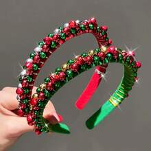 1 件圣诞红绿头带装饰，圣诞铃铛珠手工包裹圣诞派对狂欢节服装发饰，适合圣诞装饰和节日礼物 - 彩色 - 查看 1