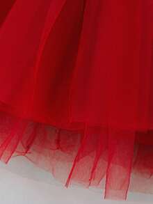 0-2岁女婴酒红色蕾丝薄纱连衣裙，生日派对服装 - 酒紅色 - 查看 3