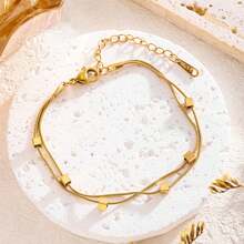 High-Quality Women's Necklace, Simple, Gold, Three-Dimensional, Small, Square, Double-Layer, Snake Bone Bracelet, 18k Stainless Steel, Does Not Fade, Fashionable - 金色 - 查看 4