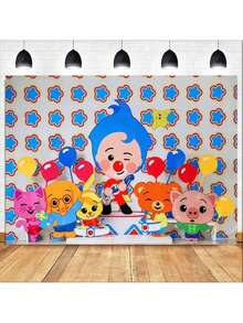 Cartoon Plim Party Decoration  Cute Pig Rainbow Custom Vinyl Background Banner Photo Studio Props - 白色 - 查看 1