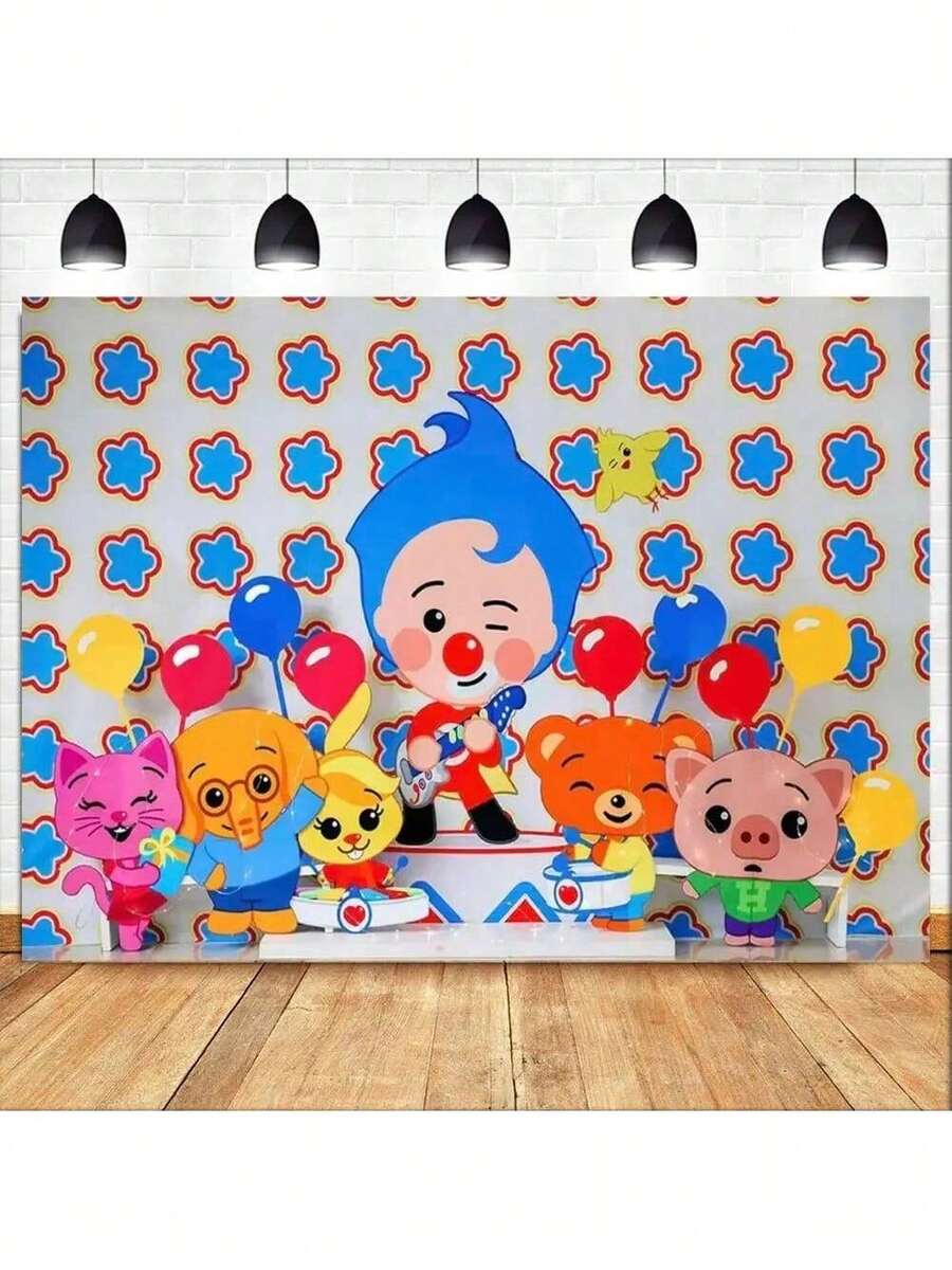 Cartoon Plim Party Decoration  Cute Pig Rainbow Custom Vinyl Background Banner Photo Studio Props - 白色 - 查看 1