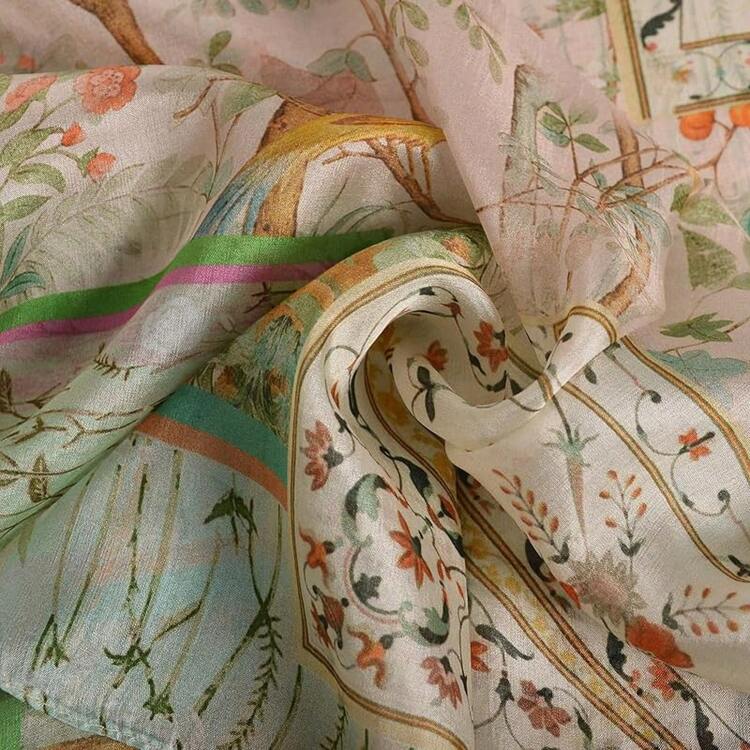 100% Mulberry Silk Scarf For Women Lightweight Long Scarves Beach Wraps Cover Up -Travel Photography Scarfhalloween - 淺綠色 - 查看 11