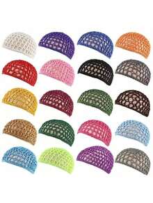 4件套网状钩编发网套装，针织围巾帽，加厚短款女士发网，睡眠围巾罩，黑色发网，长直发/卷发保护帽，芭蕾舞帽睡眠帽 - 彩色 - 查看 8