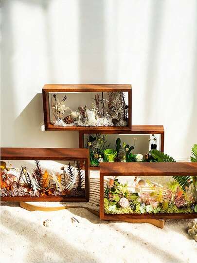 1 pieza Marco de fotos de madera con flor preservada, artículo decorativo de regalo