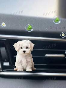1 pieza Clip de ventilación de coche con aroma en forma de perrito blanco de acrílico, adecuado para decoración interior del automóvil
