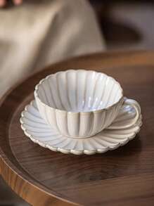 1set Petal Flower-Shaped Coffee Cup And Saucer Set, Kiln - Changed Ceramic Process, Underglaze Color Decoration, Afternoon Tea Cup And Saucer, For Home Use, Coffee Latte Art, Artistic Drinks, High - Appearance Value, For Entertaining Guests, Elegant And Romantic - Multicolor - View 2