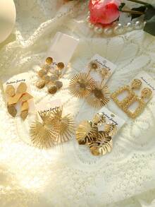 Bộ 6/2 khuyên tai vòng kim loại lớn phóng đại hình học bất đối xứng hình học cổ điển thanh lịch thời trang màu trắng và cà phê, hoa ngọc trai giả, lá phong, giọt nước, hoa tai vòng lớn phóng đại, khuyên tai nhiều kiểu dáng tối giản cá nhân hóa ngọt ngào thích hợp cho phụ nữ, kỳ nghỉ, tiệc tùng, buổi tối, hẹn hò, quà tặng, đeo hàng ngày, trang sức đa năng - Vàng - Xem 9