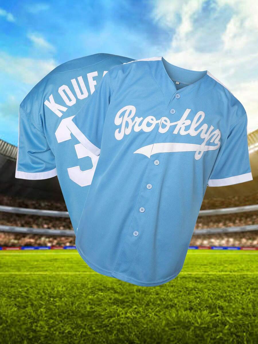Men's #32 Blue Brooklyn Baseball Jersey - Blue And White Contrast Crew Neck With Alphanumeric Embroidery, Comfortable Athletic Fit With Breathable Mesh Fabric, Suitable For Both Sports And Everyday Wear - 藍色 - 查看 1