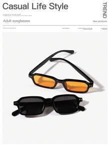 1PC Men's Casual Basic Rectangular Fashion Solid Color Glasses, Suitable For Holiday Trips, Outfit Matching, And As A Festive Gift - 彩色 - 查看 7