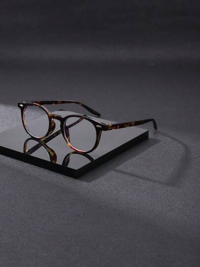 1 Pair Men's Retro Round Frame Fashionable Multi-Color Flat Lens Glasses, Metal Hinges, Suitable For Computer Office, Decoration, Student Study, Reading, Business, Running, Gaming, Driving