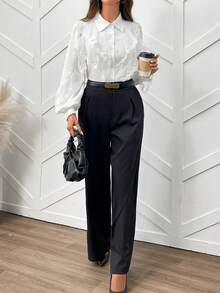 Women's Elegant Long Sleeve Solid Color Lace Multi-Layered Ruffle/Frill Casual Blouse Shirt For Commuting, Autumn/Winter